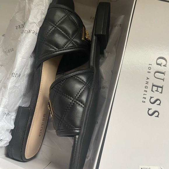 New in box- Guess Black Quilted Mules with Gold Accent - Picture 7 of 9